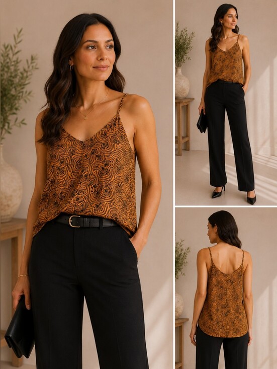 Reitmans Tops - 💙 Reitmans -  Mustard and Black Patterned Camisole